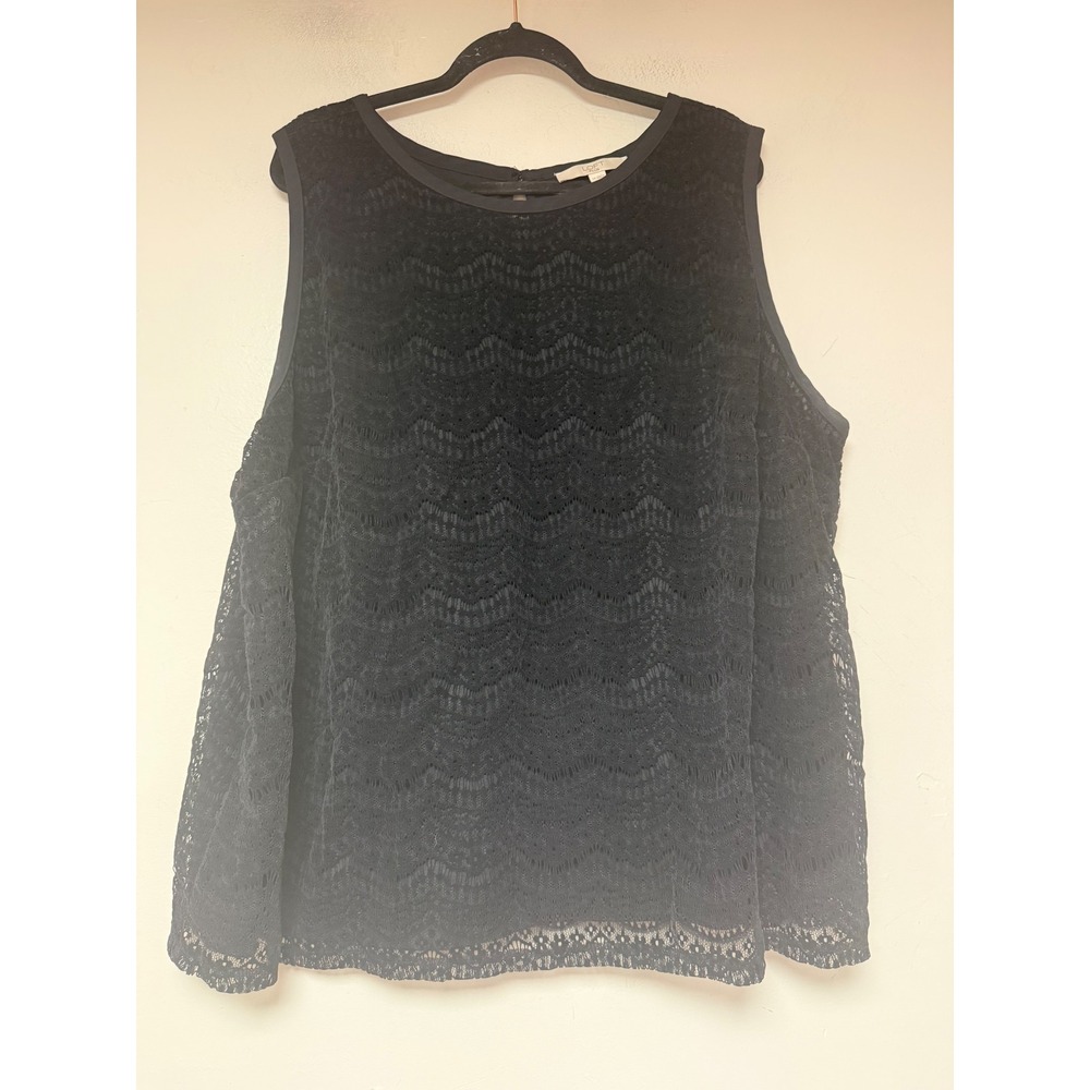 Loft Plus Lace‎ Shell Top Women 24 Black Excellent Scalloped Keyhole Sleeveless